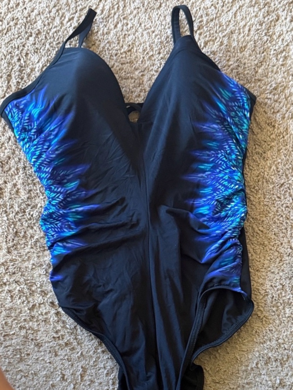 Miraclesuit size 16 Black One-Piece Swimsuit with Blue Accent NWOT